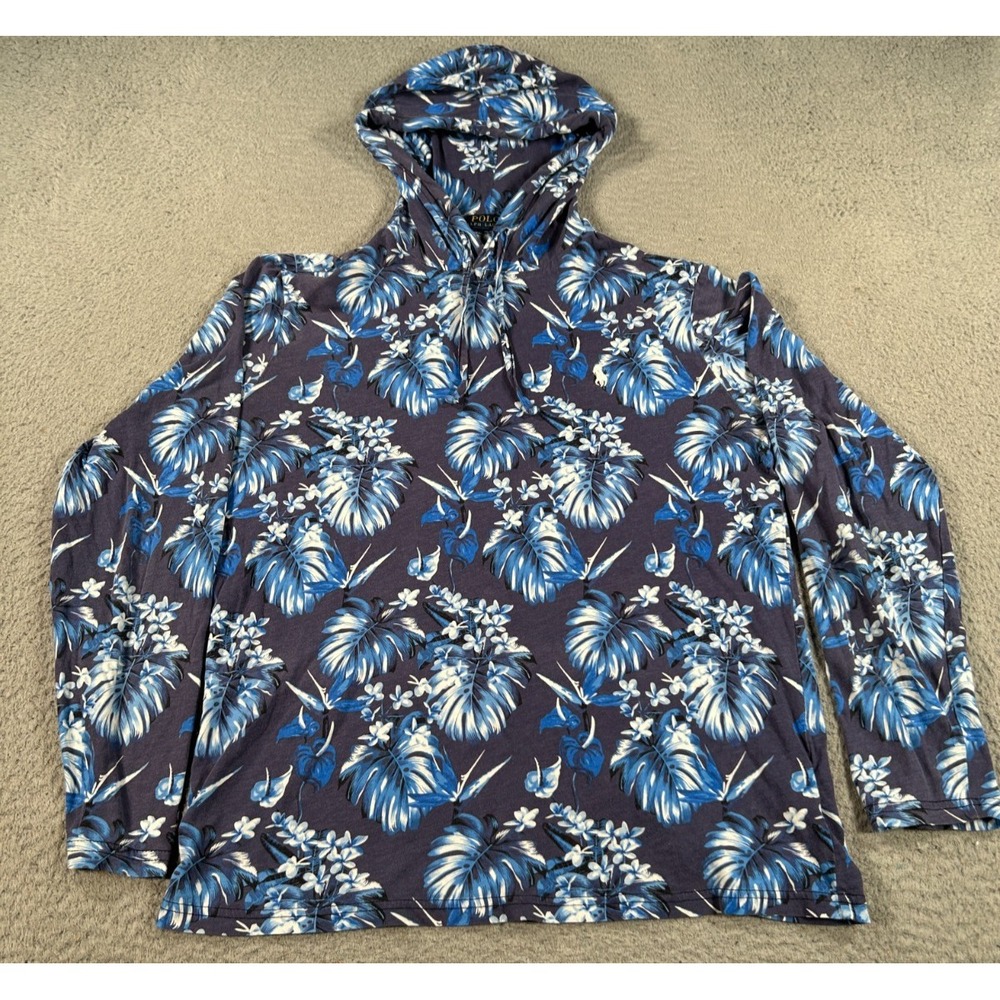 Polo Ralph Lauren Sweatshirt Mens Small Hoodie Blue Floral Hawaiian Tropical